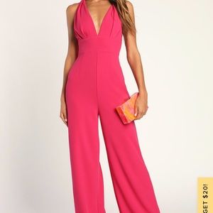 Signature Style Hot Pink Twist-Back Wide-Leg Jumpsuit